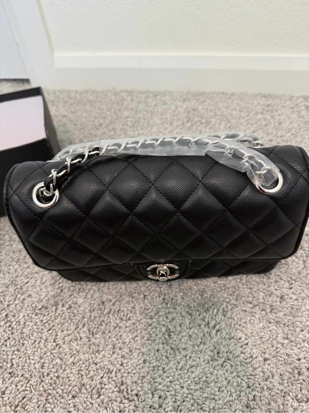 Quilted Black Women’s Shoulder Bag caviar leather